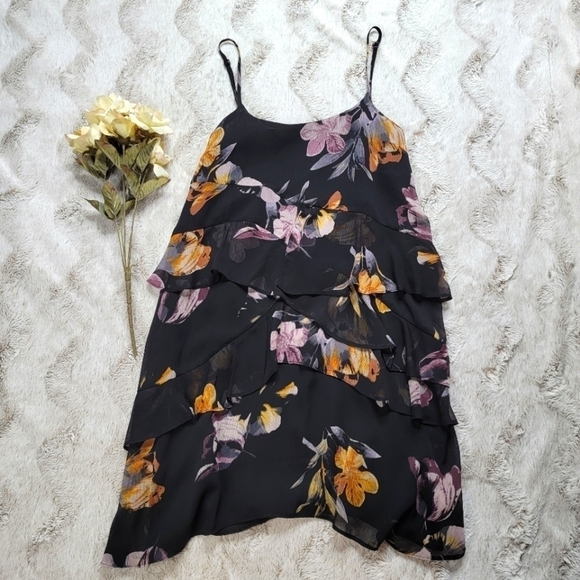 Topshop Dresses & Skirts - TopShop Ruffle Purple Gold Floral Print Sleeveless Mini Dress Size 2